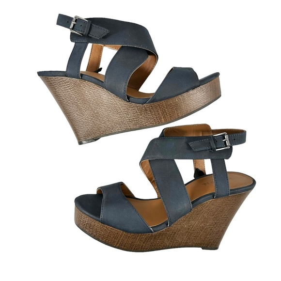 | Indigo Rd | Blue Brown Criss Cross Open Toe Wedge Sandal - 7.5 - Picture 8 of 11
